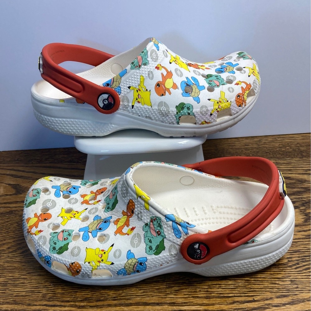 Crocs Classic Pokemon Clogs Kids Size J3 White Multi Pikachu Bulbasaur Squirtle